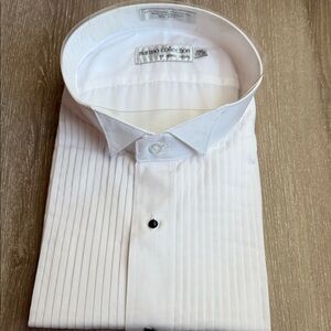 NWT Martino Collection White Pleated Dress Shirt Point Collar 3XL neck19.5 34/35